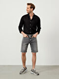 Gri Regular Fit Pamuklu Denim Şort