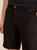 Siyah Regular Fit Keten Şort