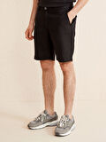 Siyah Regular Fit Keten Şort
