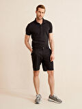 Siyah Regular Fit Keten Şort