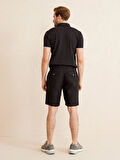 Siyah Regular Fit Keten Şort