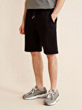 Siyah Regular Fit Pamuklu Sweat Şort