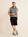 Siyah Regular Fit Pamuklu Sweat Şort