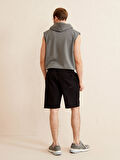 Siyah Regular Fit Pamuklu Sweat Şort