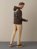 Xint Kahverengi Regular Fit Baskılı Sweatshirt