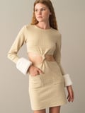 Xint Sarı Slim Fit Ekose Mini Elbise