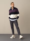 Xint Lacivert Regular Fit Çizgili Kazak
