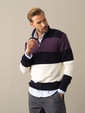 Xint Lacivert Regular Fit Çizgili Kazak