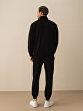 Siyah Slim Fit Pamuklu Sweatmont
