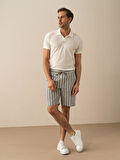 Lacivert Regular Fit Keten Şort