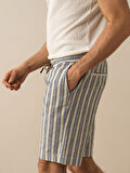 Lacivert Regular Fit Keten Şort