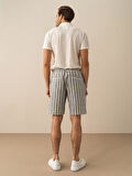 Lacivert Regular Fit Keten Şort