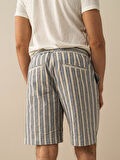Lacivert Regular Fit Keten Şort