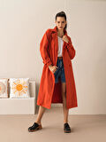 Kiremit Rengi Oversize Keten Trençkot