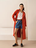 Kiremit Rengi Oversize Keten Trençkot