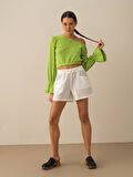 Beyaz Regular Fit Keten Şort