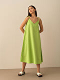 Yeşil Oversize Keten Elbise
