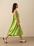 Yeşil Oversize Keten Elbise