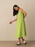 Yeşil Oversize Keten Elbise