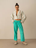 Turkuaz Regular Fit Keten Pantolon