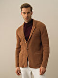 Xint Camel Doğal Yün Dokulu Regular Fit Triko Ceket