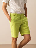 Yeşil Regular Fit Keten Şort