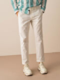Beyaz Regular Fit Keten Pantolon