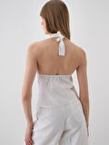 female Beyaz Regular Fit Keten Yelek