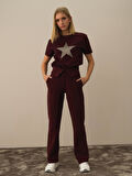 Xint Bordo Pamuk Dokulu Oversize Sweat Pantolon