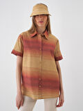 female Turuncu Oversize Keten Gömlek