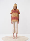 female Turuncu Oversize Keten Gömlek