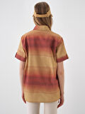 female Turuncu Oversize Keten Gömlek