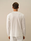 Xint Kırık Beyaz Pamuk Dokulu Regular Fit Uzun Kollu Tişört
