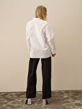 Xint Kırık Beyaz Pamuk Dokulu Oversize Gömlek
