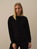 Xint Siyah Pamuk Dokulu Oversize Sweatshirt