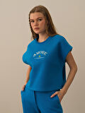 Xint Mavi Pamuk Dokulu Oversize Sweatshirt