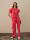 Xint Pembe Pamuk Dokulu Oversize Sweatshirt
