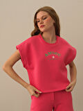 Xint Pembe Pamuk Dokulu Oversize Sweatshirt