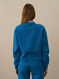 Xint Mavi Pamuk Dokulu Oversize Sweatshirt
