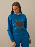 Xint Mavi Pamuk Dokulu Oversize Sweatshirt