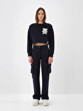 Xint Lacivert Pamuk Dokulu Oversize Sweatshirt