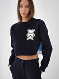 Xint Lacivert Pamuk Dokulu Oversize Sweatshirt