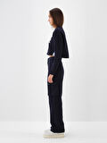Xint Lacivert Pamuk Dokulu Oversize Sweatshirt