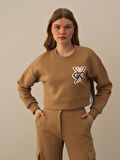 Xint Camel Pamuk Dokulu Oversize Sweatshirt