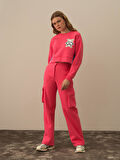 Xint Pembe Pamuk Dokulu Oversize Sweatshirt