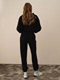 Xint Siyah Pamuk Dokulu Oversize Sweat Pantolon