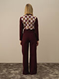 Xint Bordo Pamuk Dokulu Oversize Pantolon