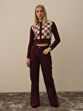 Xint Bordo Pamuk Dokulu Oversize Pantolon