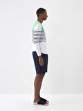 Lacivert Regular Fit Keten Şort