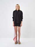 Siyah Oversize Keten Gömlek